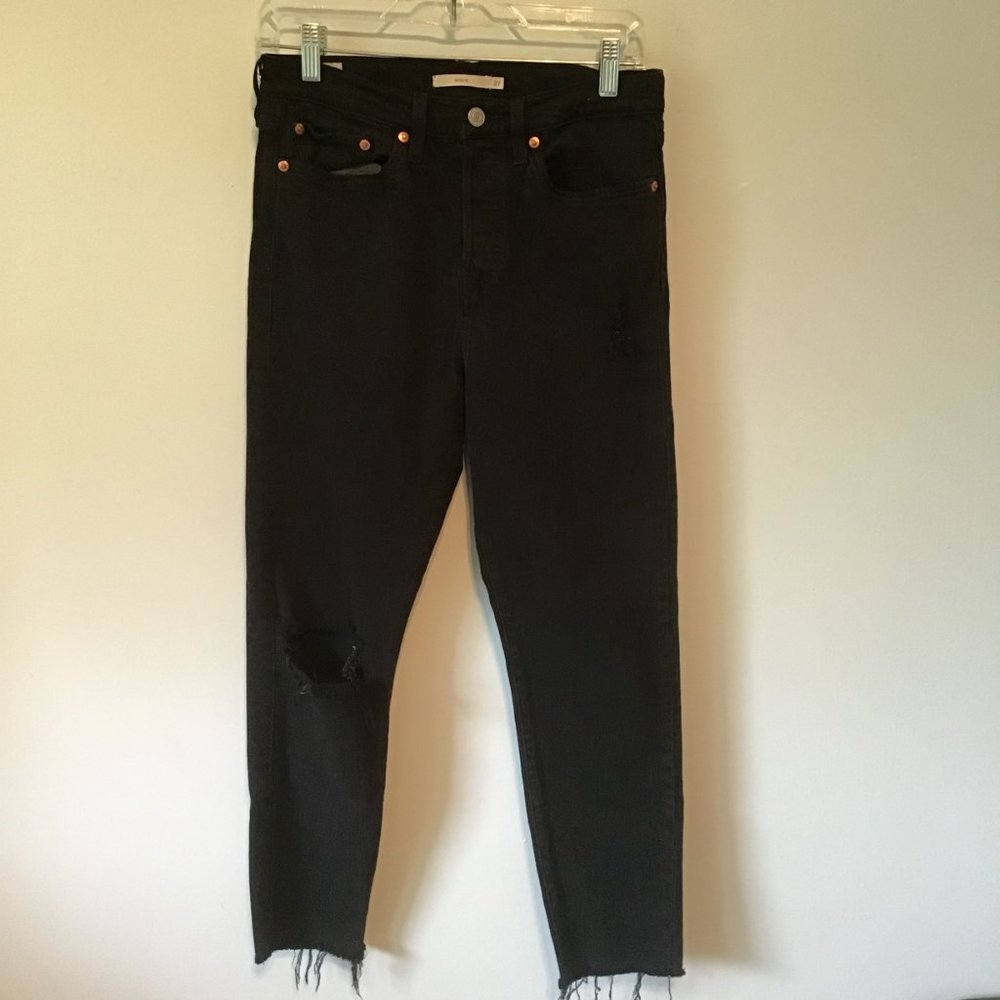 Levi's Black Icon Wedgie Raw Edge Hem Distressed Button Fly Jeans - Picture 7 of 15